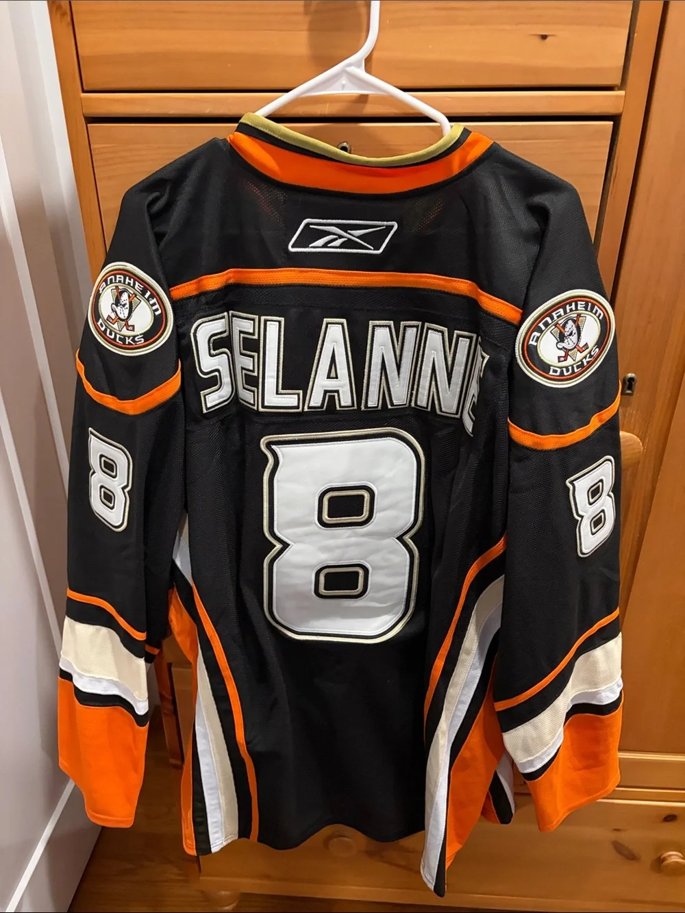 Reebok Anaheim Ducks Black, Orange & Cream Alternate Selanne Jersey